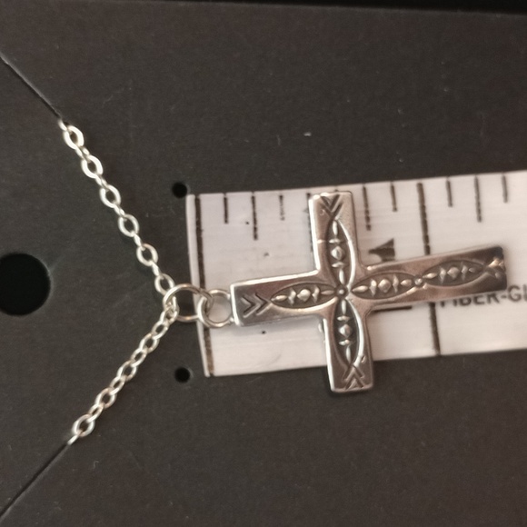 Sterling Silver Stamped Cross Pendant Necklace Signed - Picture 7 of 13
